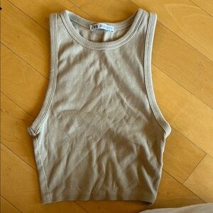 Zara Cream Ribbed Crop Tank Top
